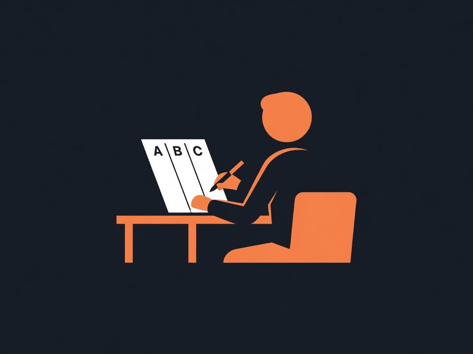 Ilustración de una persona escribiendo su propuesta en tres columnas